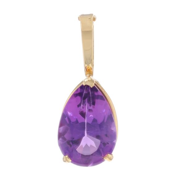 Yellow Gold Amethyst Solitaire Enhancer Pendant - 14k Pear 4.70ct